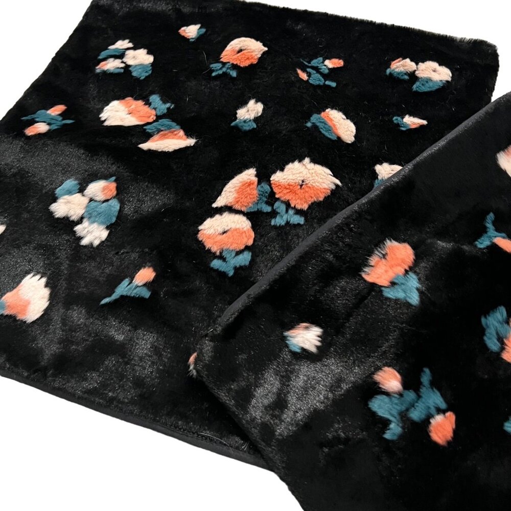 Anthropologie Flora Faux Fur Black Floral 2 Piece Pillowcases 20X20